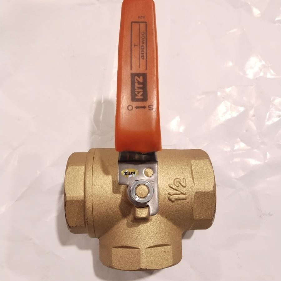 3 Way Ball Valve 1 " inch Kitz Ball Valve 3 Way / Cabang Tiga 1 1/2" inch Kuningan Kitz Drat