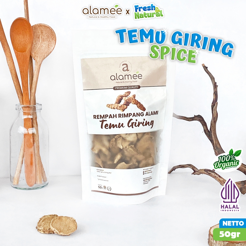 

ALAMEE Temu Giring Kering Organik Iris Kuning Gajah Rempah Rimpang Alami Bumbu Seasoning Masak 50gr fresh and natural