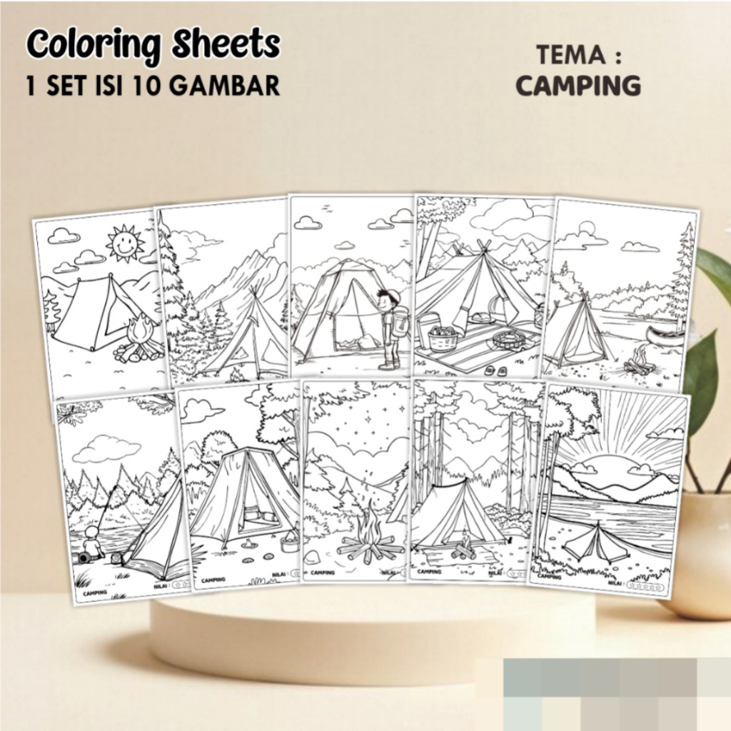 

KERTAS GAMBAR MEWARNAI TEMA CAMPING A4 ISI 10 LEMBAR - COLORING SHEET FOR KIDS READY STOCK