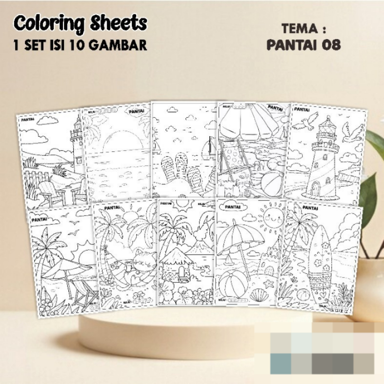 

KERTAS GAMBAR MEWARNAI TEMA PANTAI A4 ISI 10 LEMBAR - COLORING SHEET FOR KIDS READY STOCK