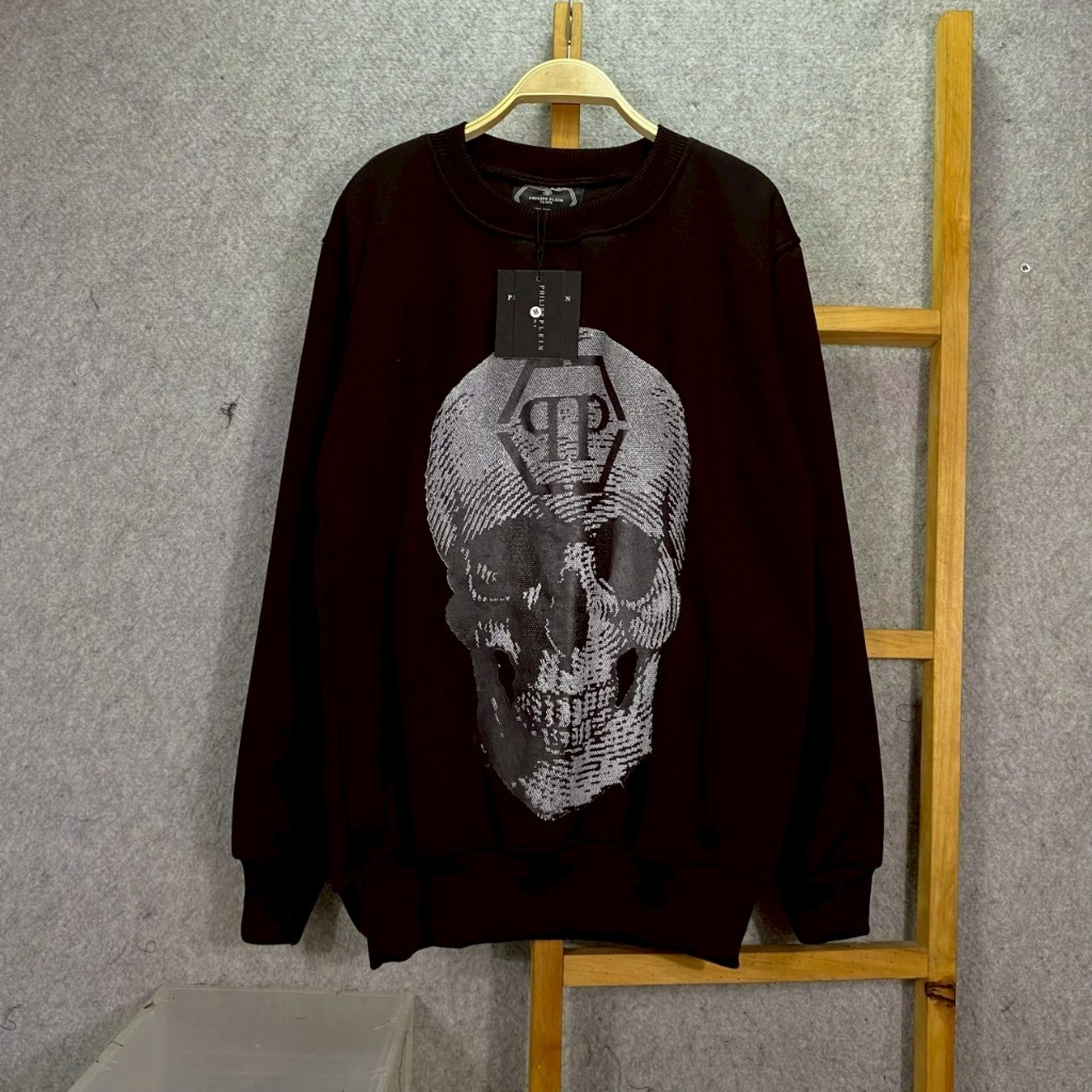 SWEATER CREWNECK PHILIPP PLEIN SKULL LOGO FINGERPRINT BLACK
