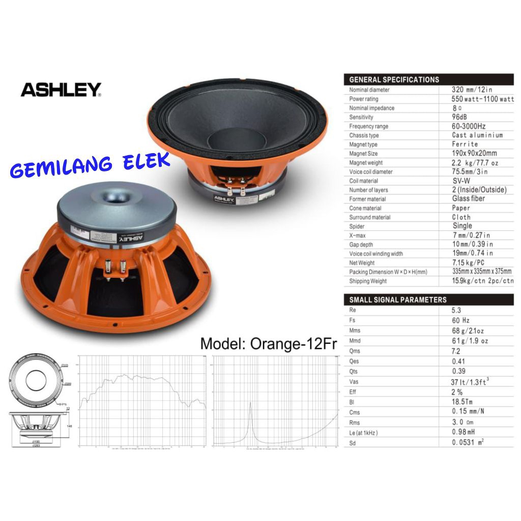 Speaker Komponen ASHLEY ORANGE 12FR Original 12 inch Coil 3 inch