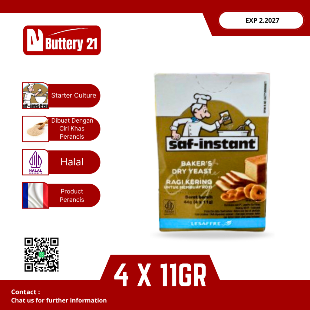 

SAF-INSTANT RAGI KERING 4 SACHET 11 GR(4 X 11 GR)/SAF INSTANT BAKER"S DRY YEAST MEMBUAT ROTI/RAGI PENGEMBANG ROTI