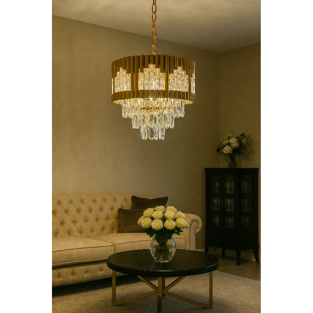 lampu gantung minimalis crystal 40cm import aluminium