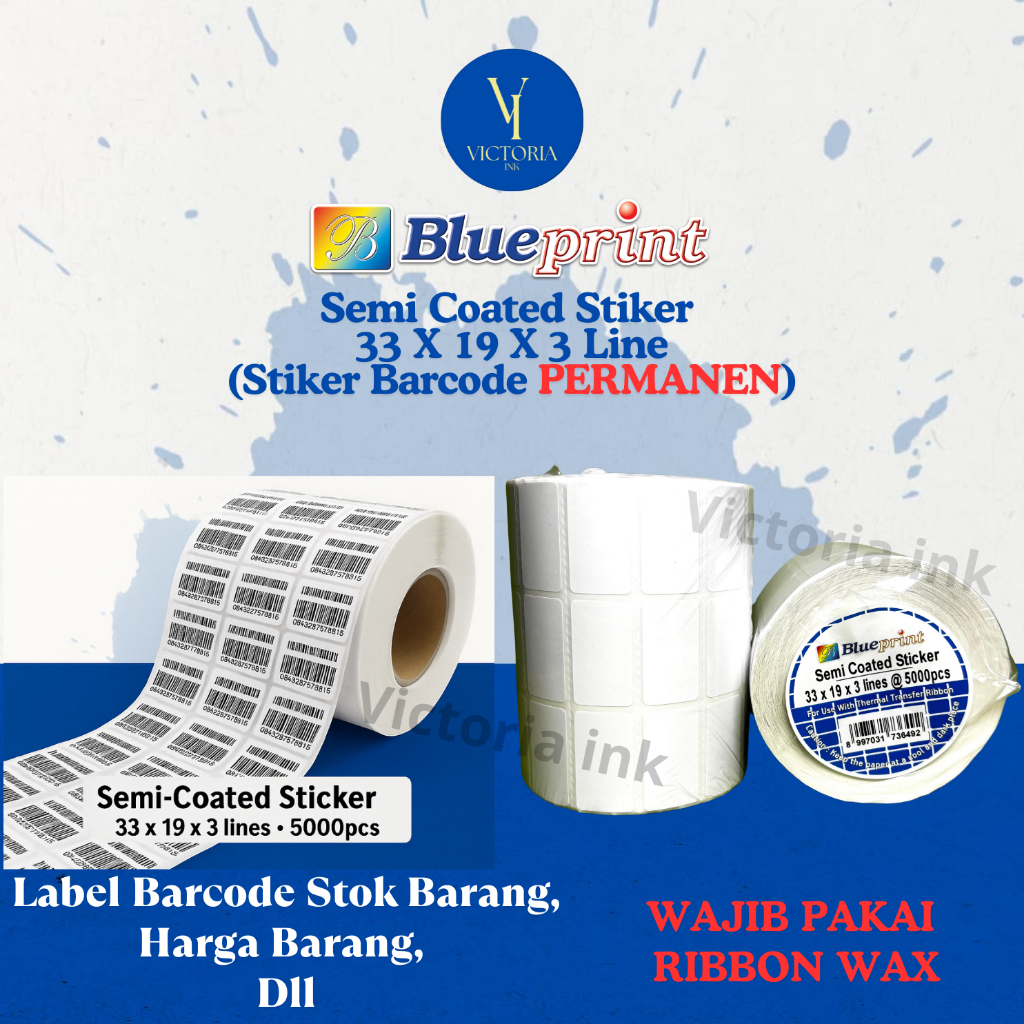 

Sticker Barcode 33x19 x 3 Line Semicoated BLUEPRINT Stiker Label 33 x 19 3 Baris isi 5000 Label