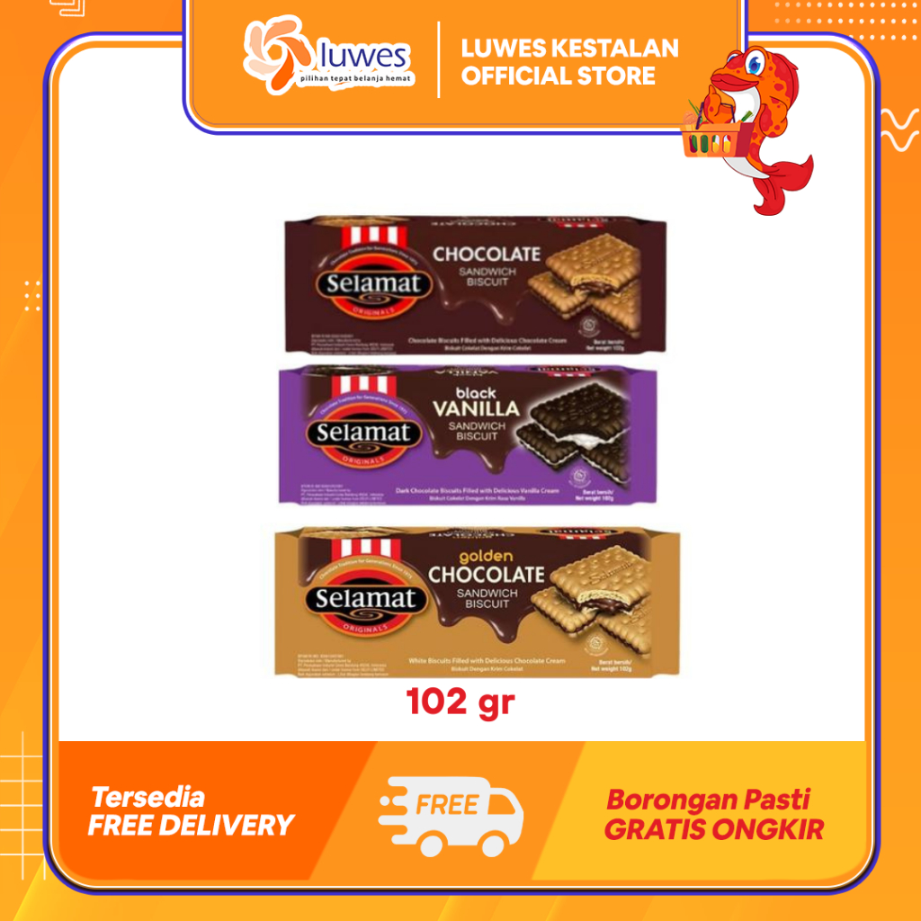 

Selamat Sandwich Biskuit 102gr All Varian Sandwich Wafer Yang Berlapis Double Coklat & Renyah