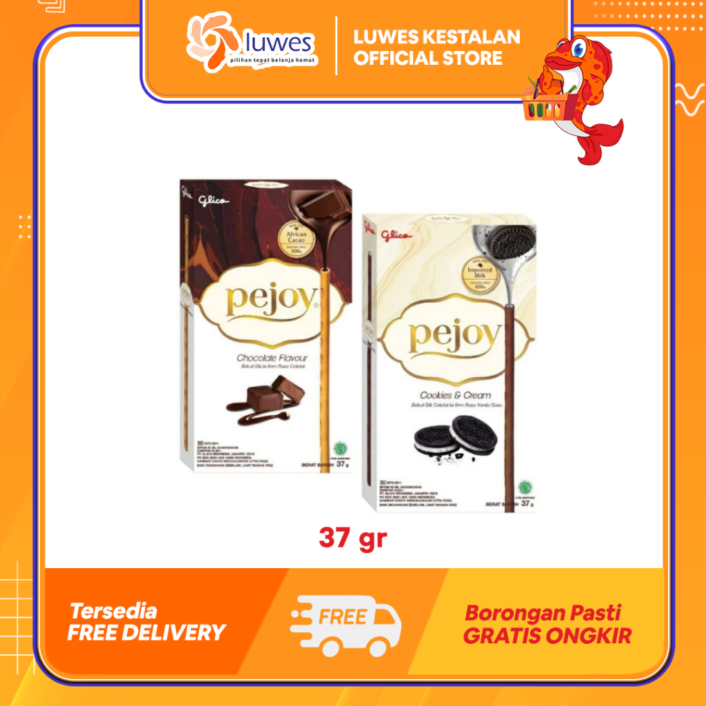 Glico Pejoy Biskuit Stick 37gr Coklat / Cookies Cream Tekstur Renyah & Lezat