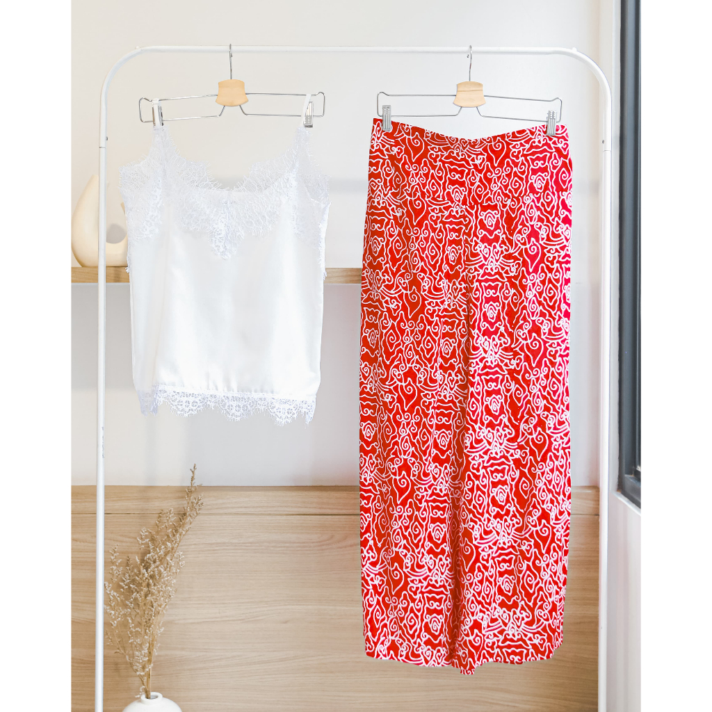 TANK TOP SET BATIK CAMISOLE PUTIH BATIK MODERN KAMISOL SETELAN WHITE BATIK PASTEL WANITA TANK TOP TA