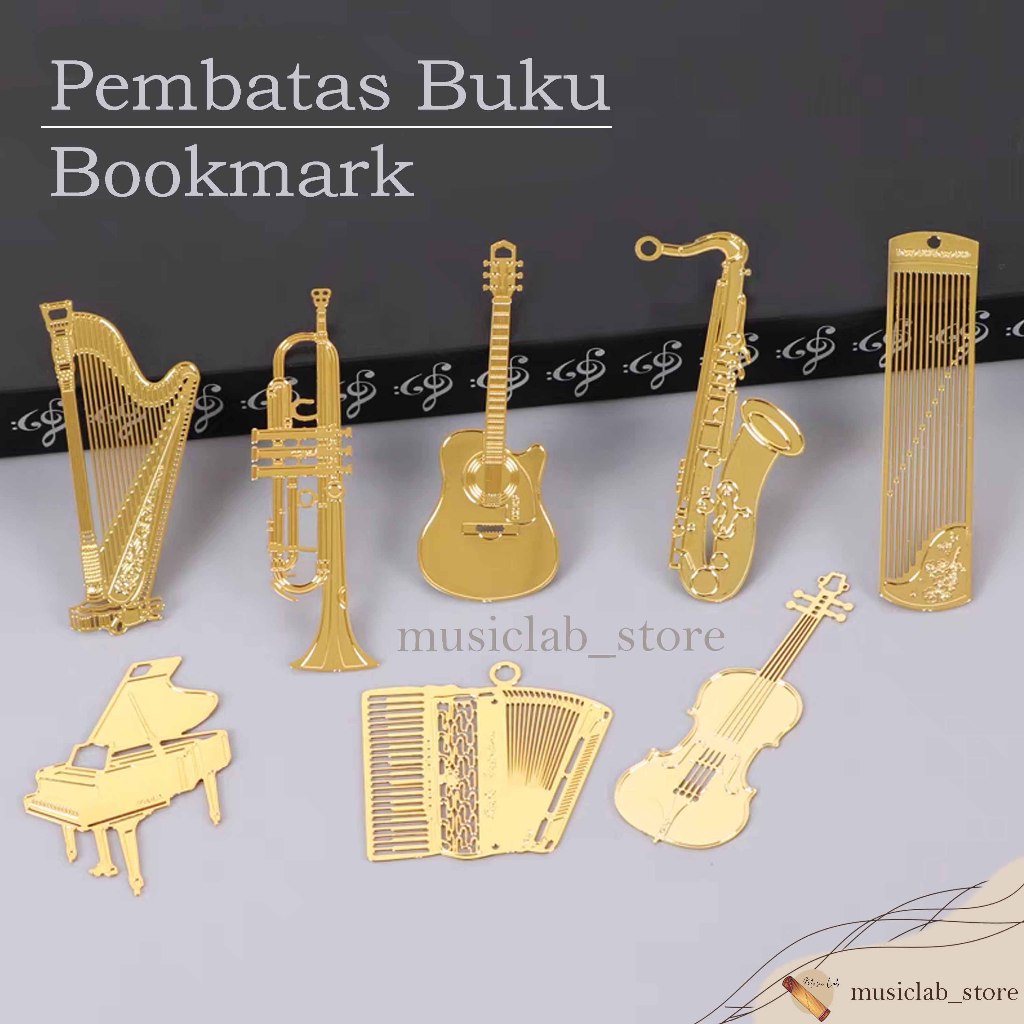 

MUSIC LAB Pembatas Buku (Bookmark) motif alat musik Piano Guitar Guzheng