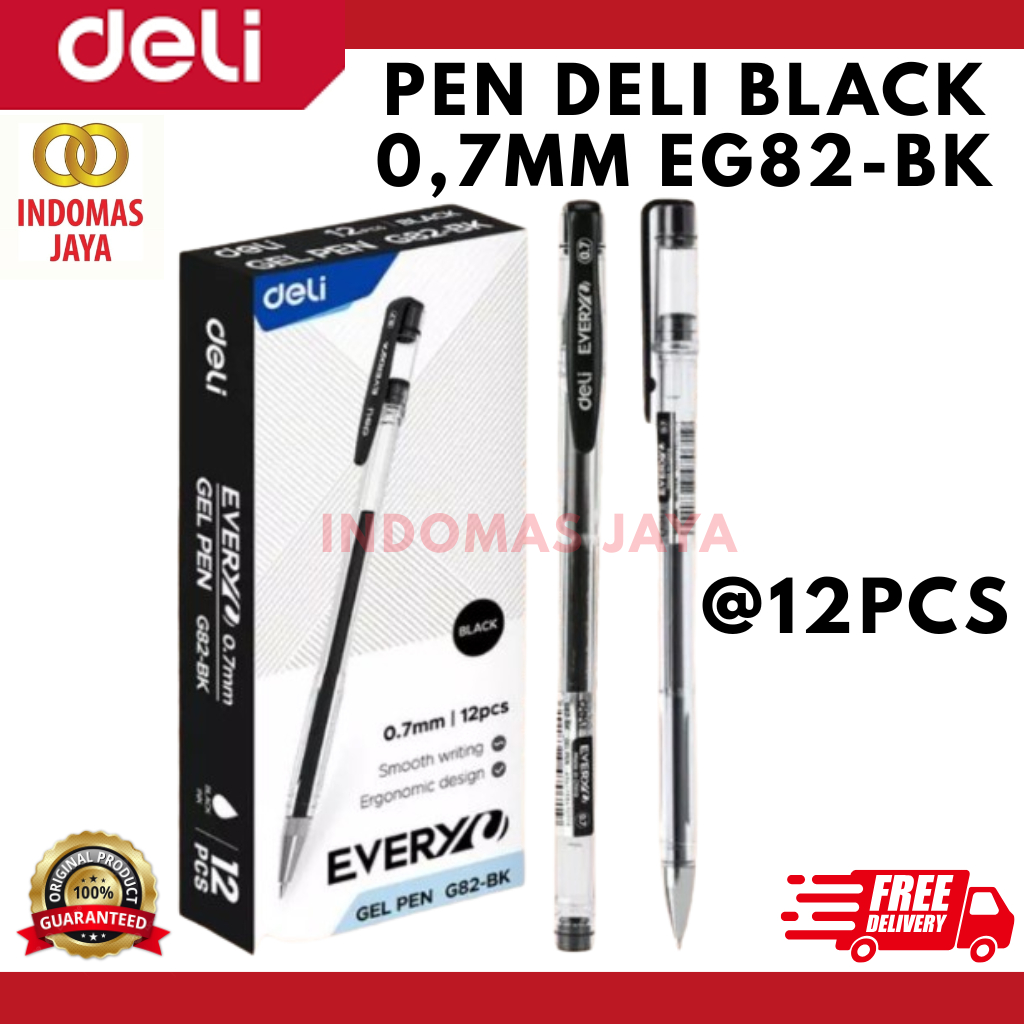 

Pulpen Pena G82 Black Ballpoint Pen Deli 0.7mm EG82-BK Gel Pen Ink Black Bullet tip 0.7mm (HARGA PER KOTAK @12PCS)