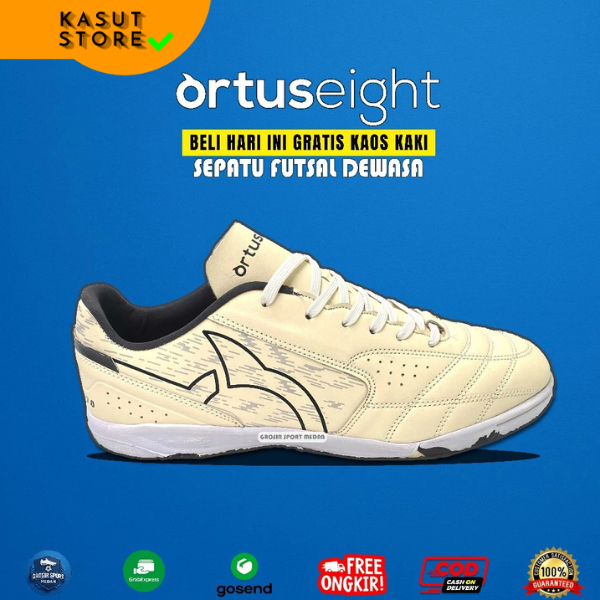 SEPATU FUTSAL DEWASA ORTUS - JOGOSALA VANQUISH - ORTUSEIGHT - PUTIH CREAM HITAM