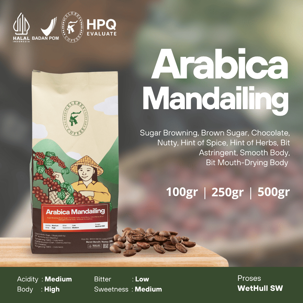 

CELEBES COFFEE - Kopi Arabika / Arabica Mandailing - 100gr / 250gr / 500gr - Biji / Bean / Bubuk