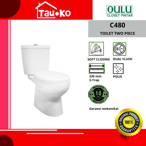 OULU C480 Closet Kloset Toilet Wc Duduk Two Piece As 23 Cm Washdown Soft Closing