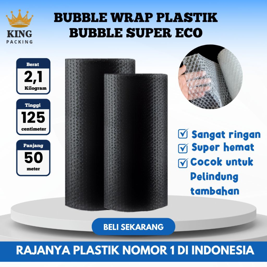 

Plastik Gelembung Bubble Wrap King Packing Roll 50m x 125cm Warna Bening & Hitam Merk King Packing