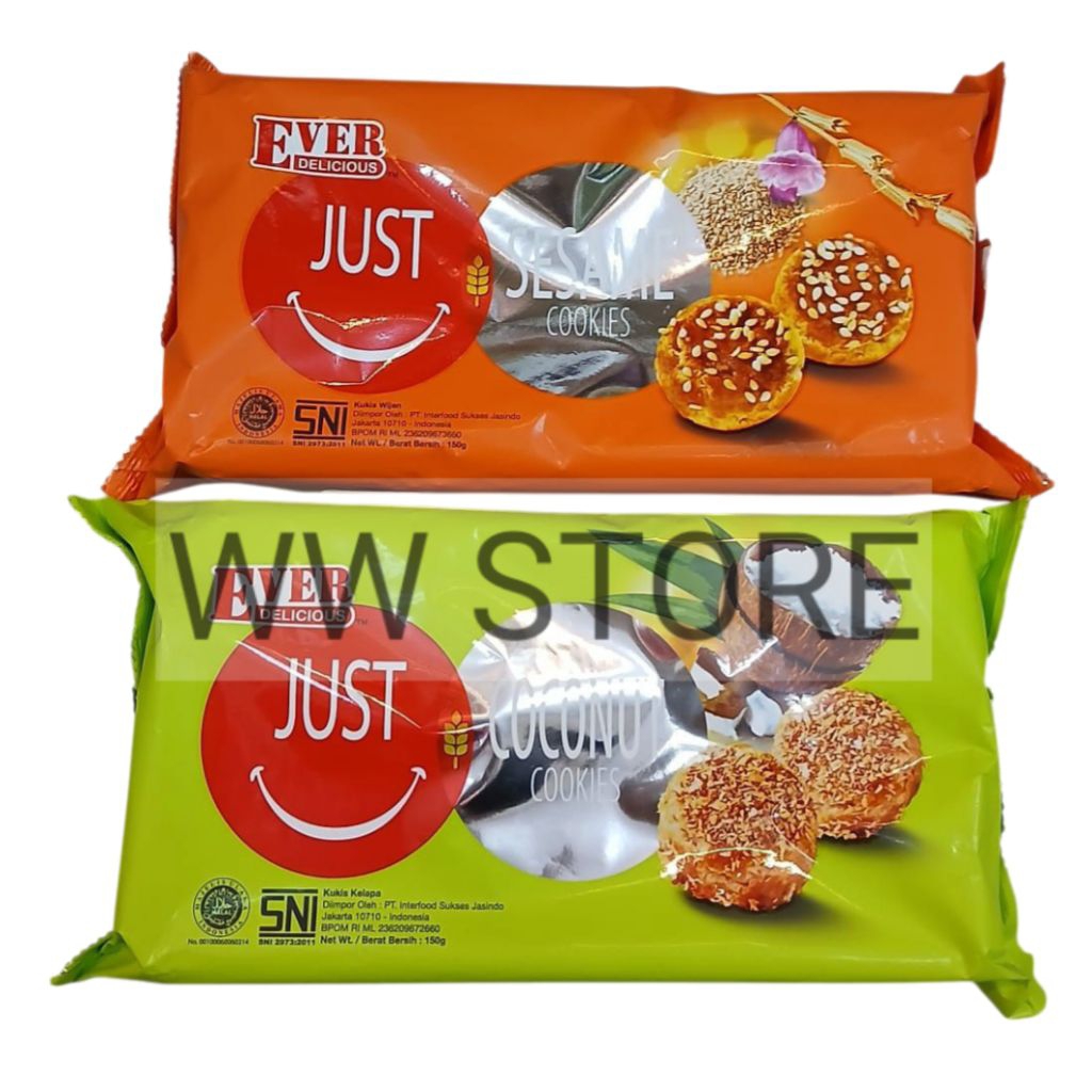 

Cemilan snek makanan ringan kukis wijen / kelapa halal MUI EVER DELICIOUS JUST SESAME / COCONUT COOKIES 150g
