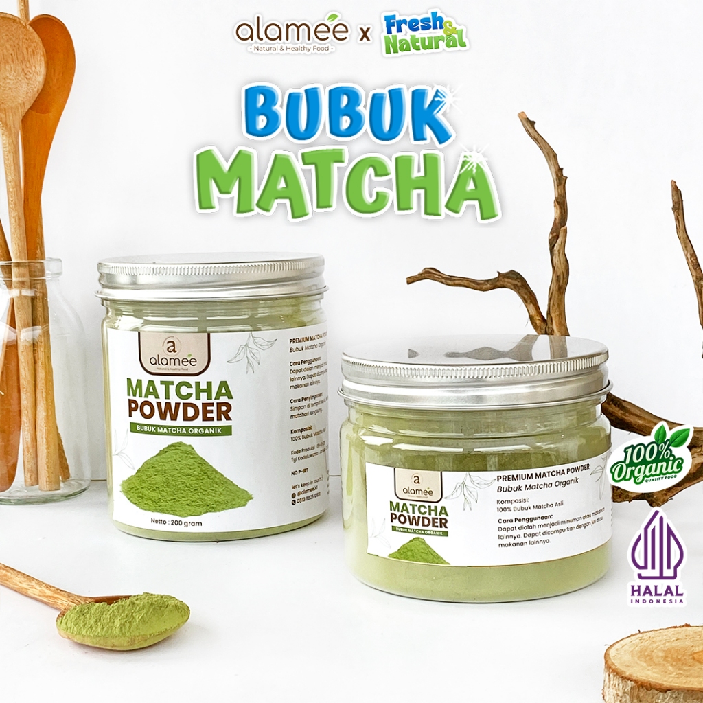 

ALAMEE Matcha Powder Minuman Teh Matcha Pure PREMIUM Macha Tea Powder Tanpa Campuran Gula 200gr fresh and natural