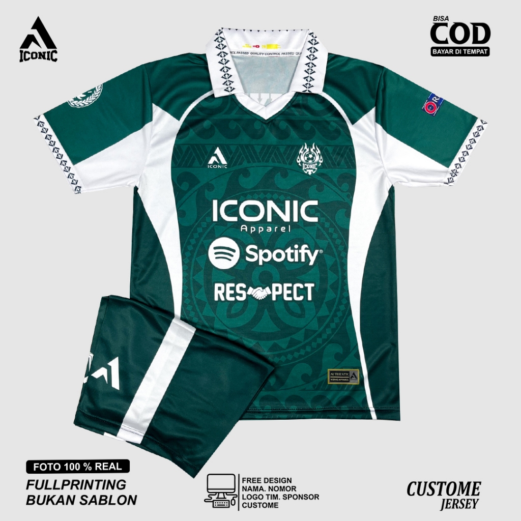 Jersey Futsal dan Bola batik hijau tua Custom Nama dan Nomor Desain sendiri [Bisa satuan]