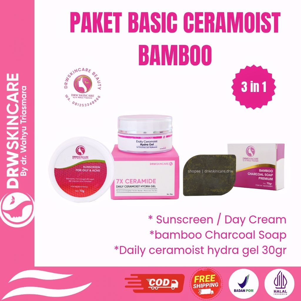 PAKET BASIC CERAMOIST BAMBOO DRW SKINCARE PEMUTIH WAJAH GLOWING BEBAS KUSAM FLEK HITAM ORIGINAL BPOM