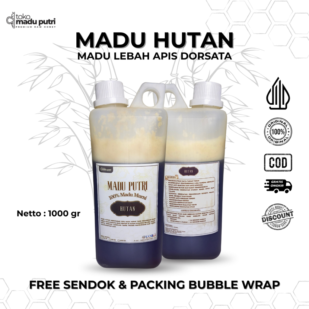 

Madu Putri Madu Hutan Liar 1Kg, 500Gr – Madu Murni Asli dari Lebah Hutan, 100% Tanpa Campuran