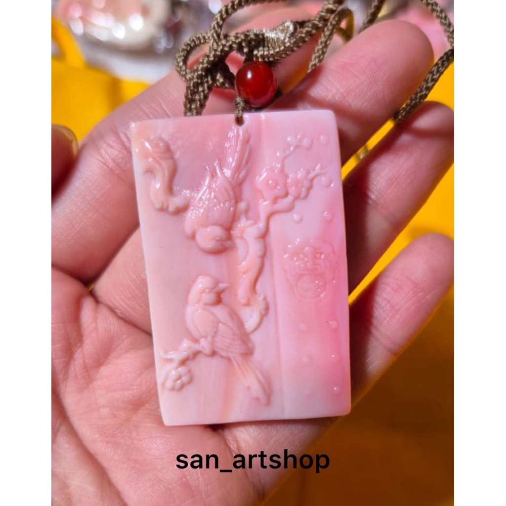 Kalung Liontin Giok - Liontin Pink- Liontin Kerang pink - Bambu - Zhu - Kalung Kesehatan Giok - Kual