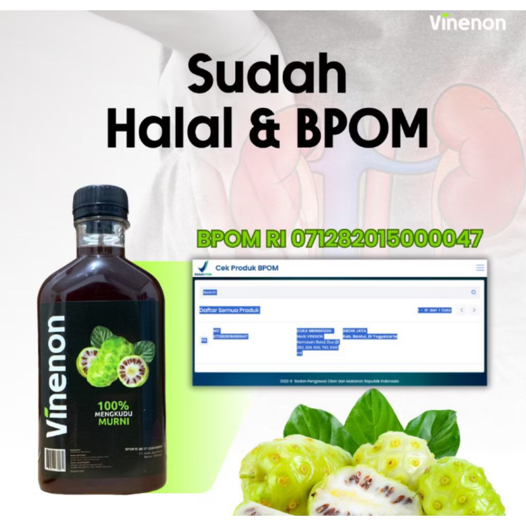 

VINENON cuka mengkudu untuk hancurkan batu ginjal asam urat kolesterol hipertensi dan diabetes.