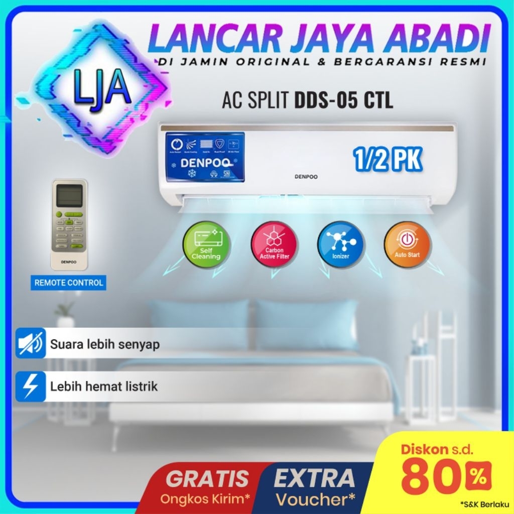 AC 1/2 PK Denpoo Pendingin Ruangan Kamar Standard