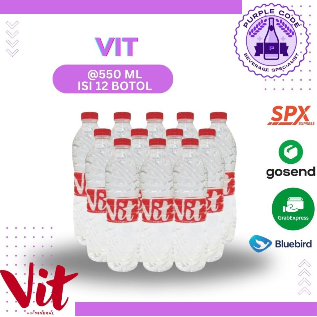 

(INSTANT READY) VIT 550 ML Dus Isi 12 BOTOL Per PAKET - READY VIT , AQUA , LEMINERALE, PRISTINE, CLEO, CRYSTALIN Air Minum Kemasan Botol Minuman Kardus