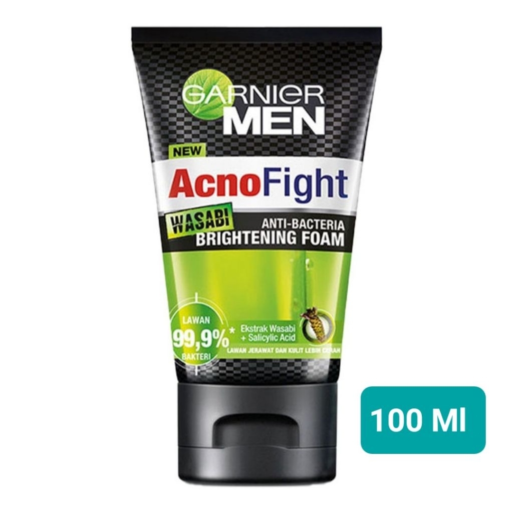 Garnier Men Sabun Cuci Muka Pria Acno Fight Wasabi Anti-Bactera Brightening Foam 100 Ml Besar