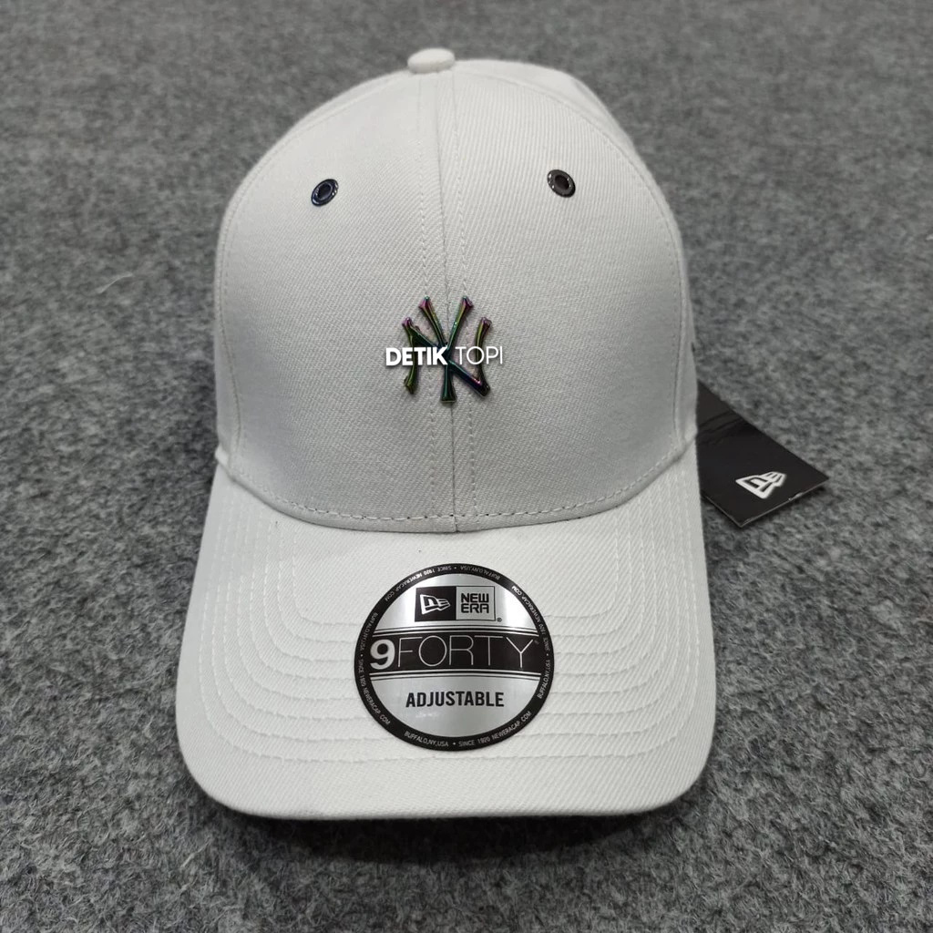 Topi NY New York Yankees Plat Metal White Rainbow Small Logo Baseball Cap
