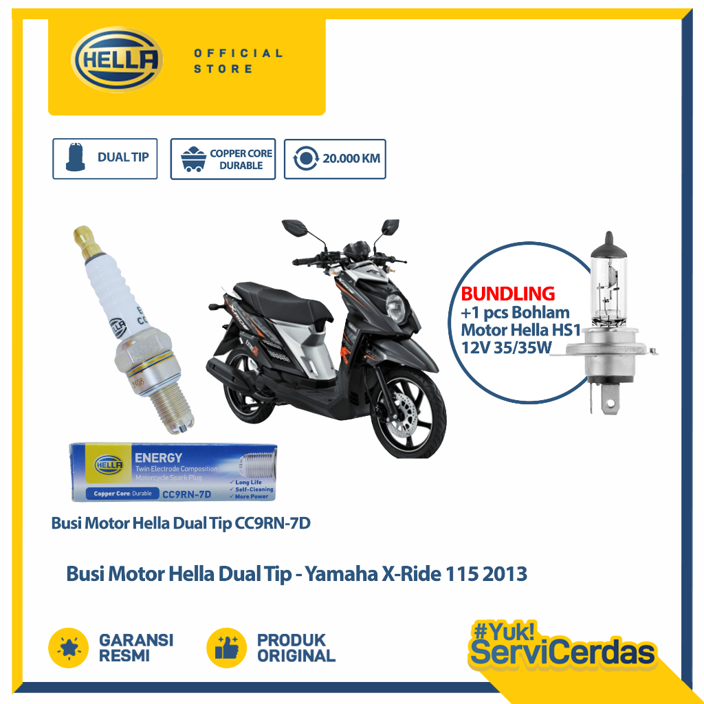 Busi Motor Yamaha X-ride 115 2013 Up Hella Dual Tip CC9RN-7D Bundling Bohlam Motor HS1 12V 35/35W PX