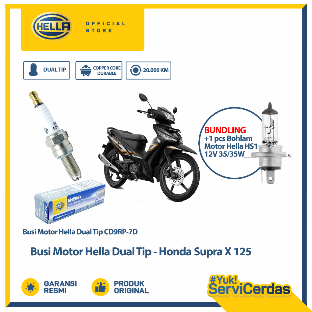 Busi Motor Honda Supra X 125 Hella Dual Tip CD9RP-7D Bundling Bohlam Motor HS1 12V 35/35W PX43T - La