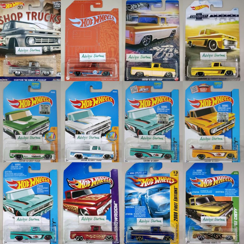hotwheels hot wheels custom '62 chevy pickup pick up orange and blue 53th anniversary hw city surf's