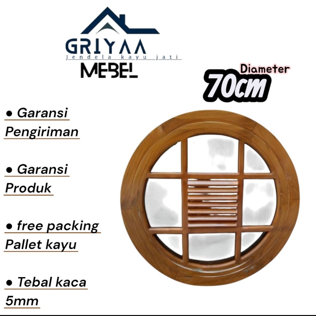 Kusen Jendela Bulat Putar Aesthetic Kayu Jati Soulid Fk9_Diameter 70cm
