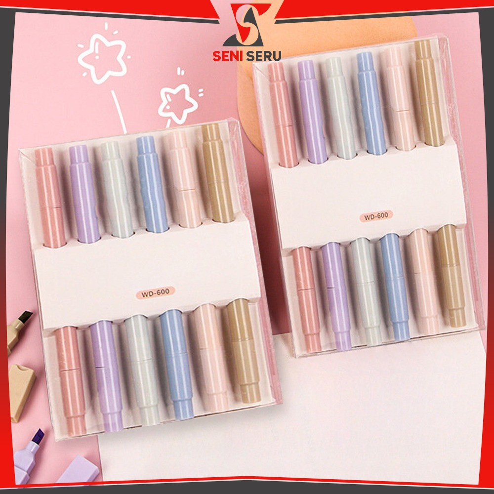 

EC Highlighter Set Isi 6pcs Double Tip Penanda Teks Polos / Spidol Pen Marker Dua Sisi Warna Pastel Peralatan Sekolah Siswa Seni Seru A116
