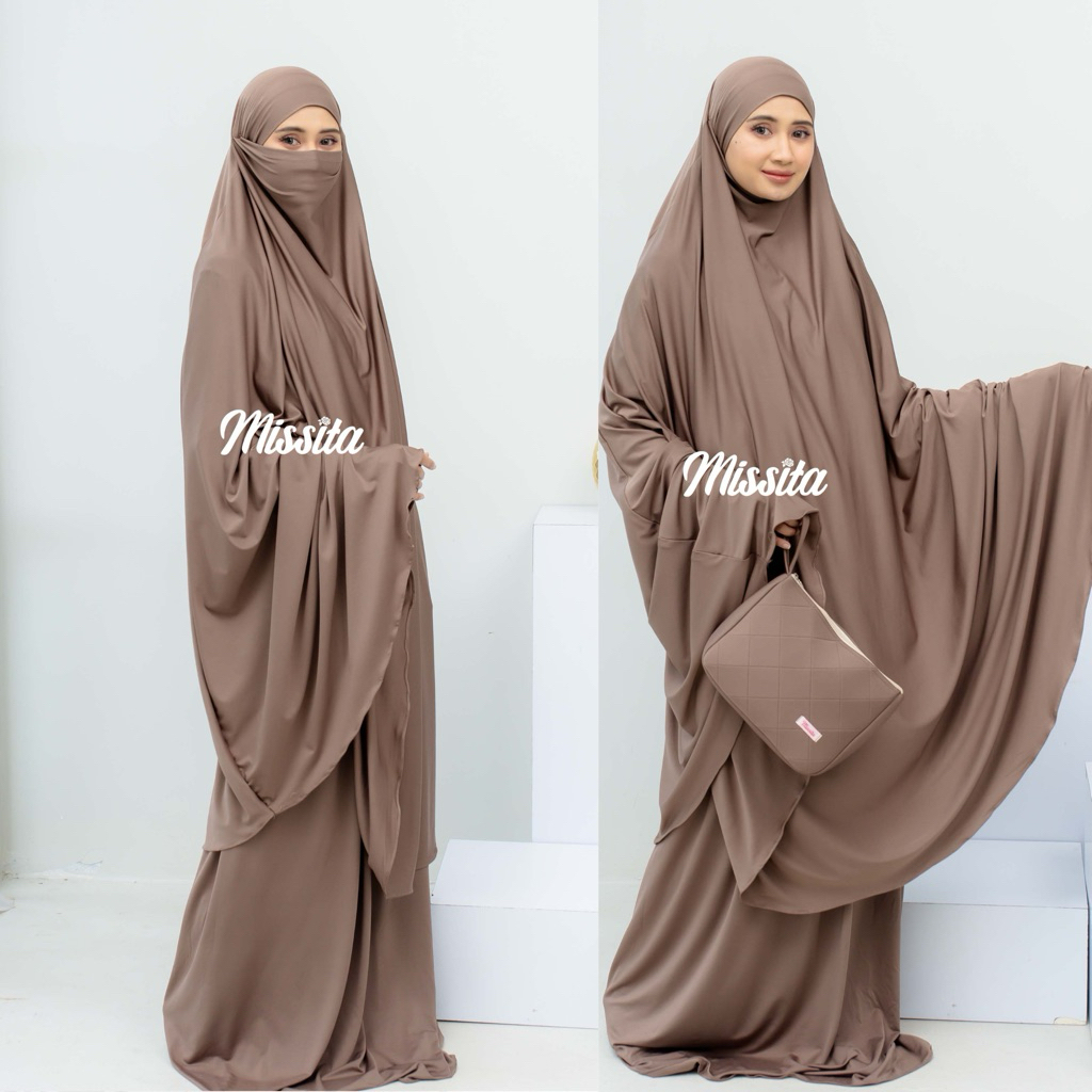 Missita - Mukena dewasa cadar niqob bahan jersey premium polos cocok buat umroh daily haji