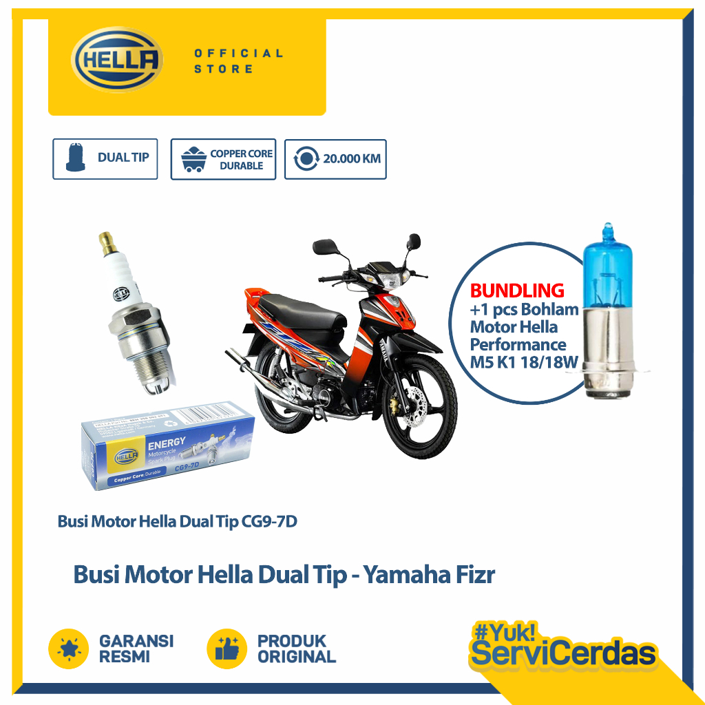 Busi Motor Yamaha FIZR Hella Dual Tip CG9-7D Bundling Bohlam Motor M5 12V 18/18W 4500K-1 - Lampu Mot