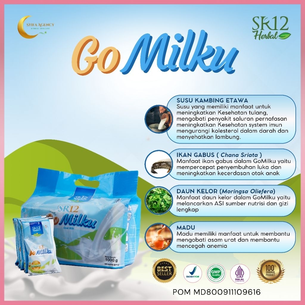 

Gomilku Sachet SR12 Original Coklat Strawberry Susu Kambing premium Untuk Anak ibu hamil manula pemulihan boster pelancar asi