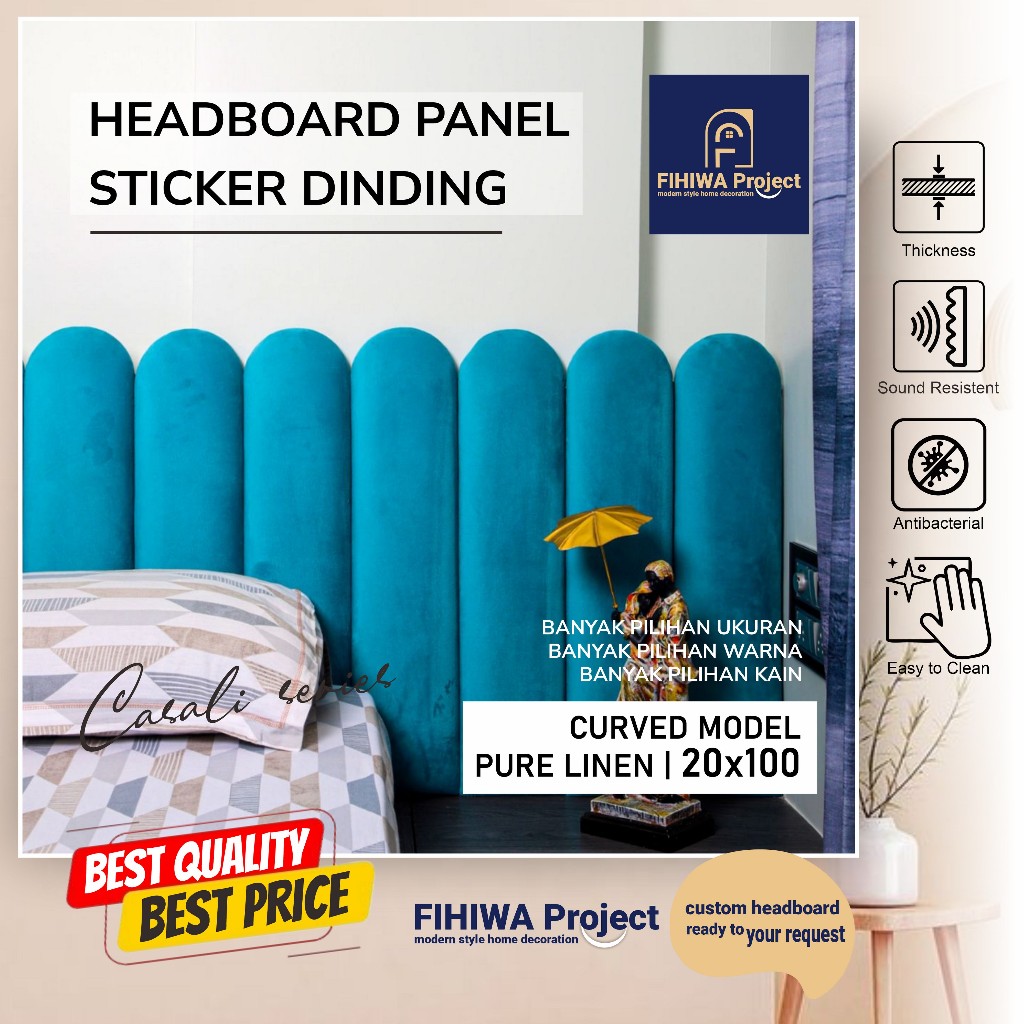 Fihiwa - Headboard Sandaran Kasur Tempel 20x100cm Casali Bludru Wallpanel Dinding Headboard Kasur Ae