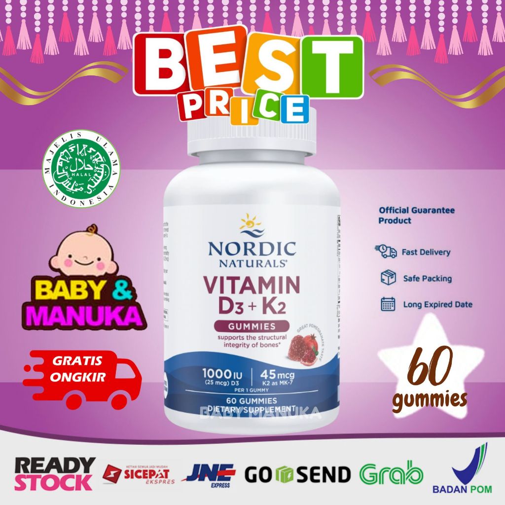 Nordic Vitamin D3 dan K2 isi 60 Gummies - Vitamin anak