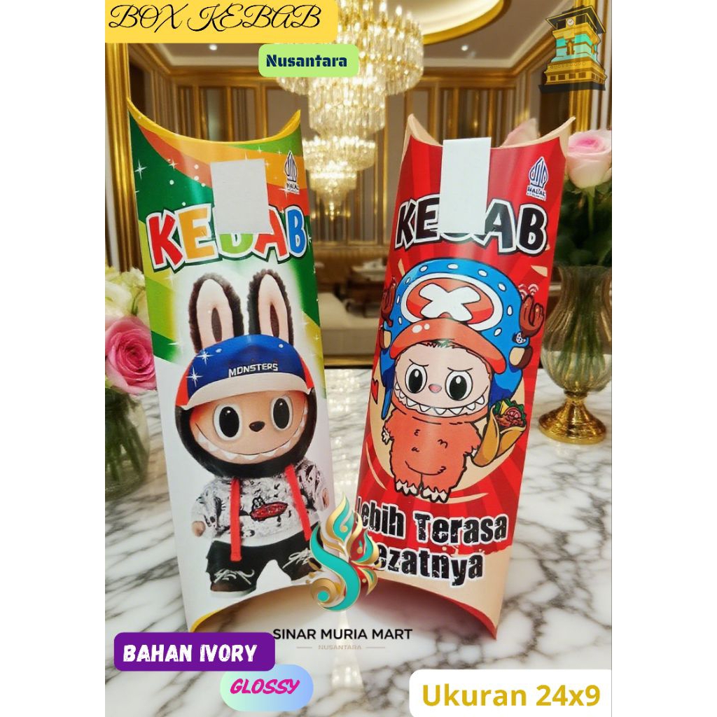 

(GLOSSY) Bungkus kertas kebab Tarikan IVORY, Packaging Dus tempat kebab Labubu,100 Lembar