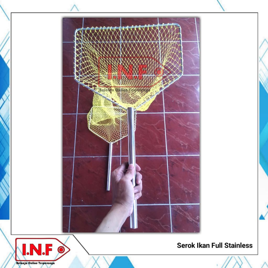 Jaring serok full stainless siap pakai + serokan ikan besar + jaring serok ikan kotak