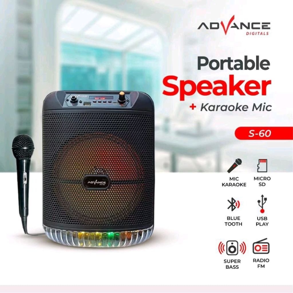 Speaker Advance Bluetooth Music Dan Karaoke S60 8inch Advance S 60 Free Mic 8 Inch