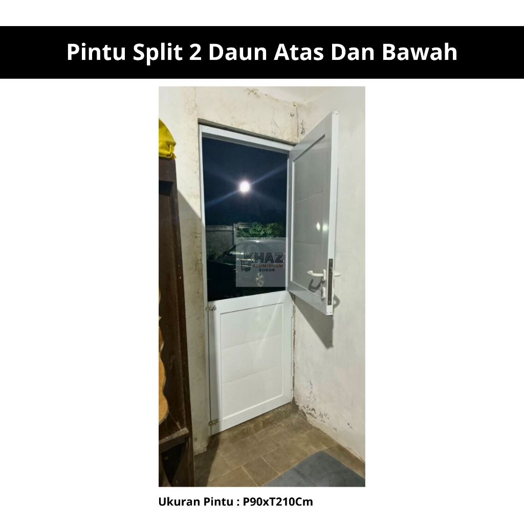 Pintu Aluminium Split Putih 2 Daun | Minimalis & Elegan | Ukuran P90xT210cm