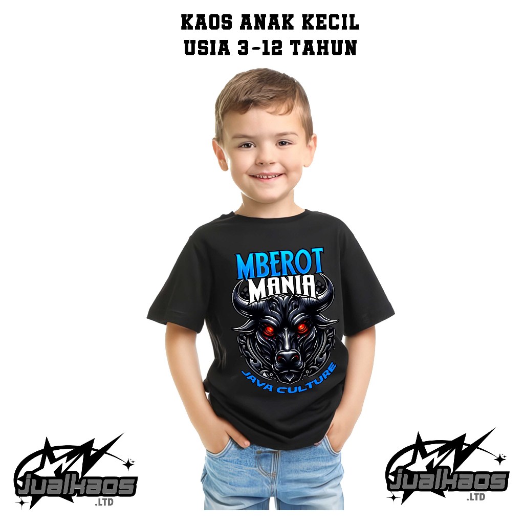 BAJU KAOS ANAK 3-12 TAHUN MBEROT MANIA BANTENGAN MALANGAN JAVA CULTURE KAOS ANAK TERLARIS BAJU ANAK 