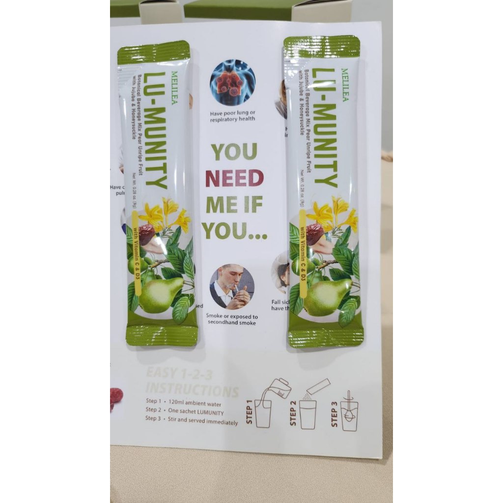 

LU MUNITY - Minuman Serbuk Rasa Buah Campuran - Boosting Your Immunity LU-MUNITY Minuman Serbuk Rasa Buah 1 Box isi 20 sachet LU-MUNITY *MINUMAN PEMBERSIH PARU-PARU*ORIGINAL