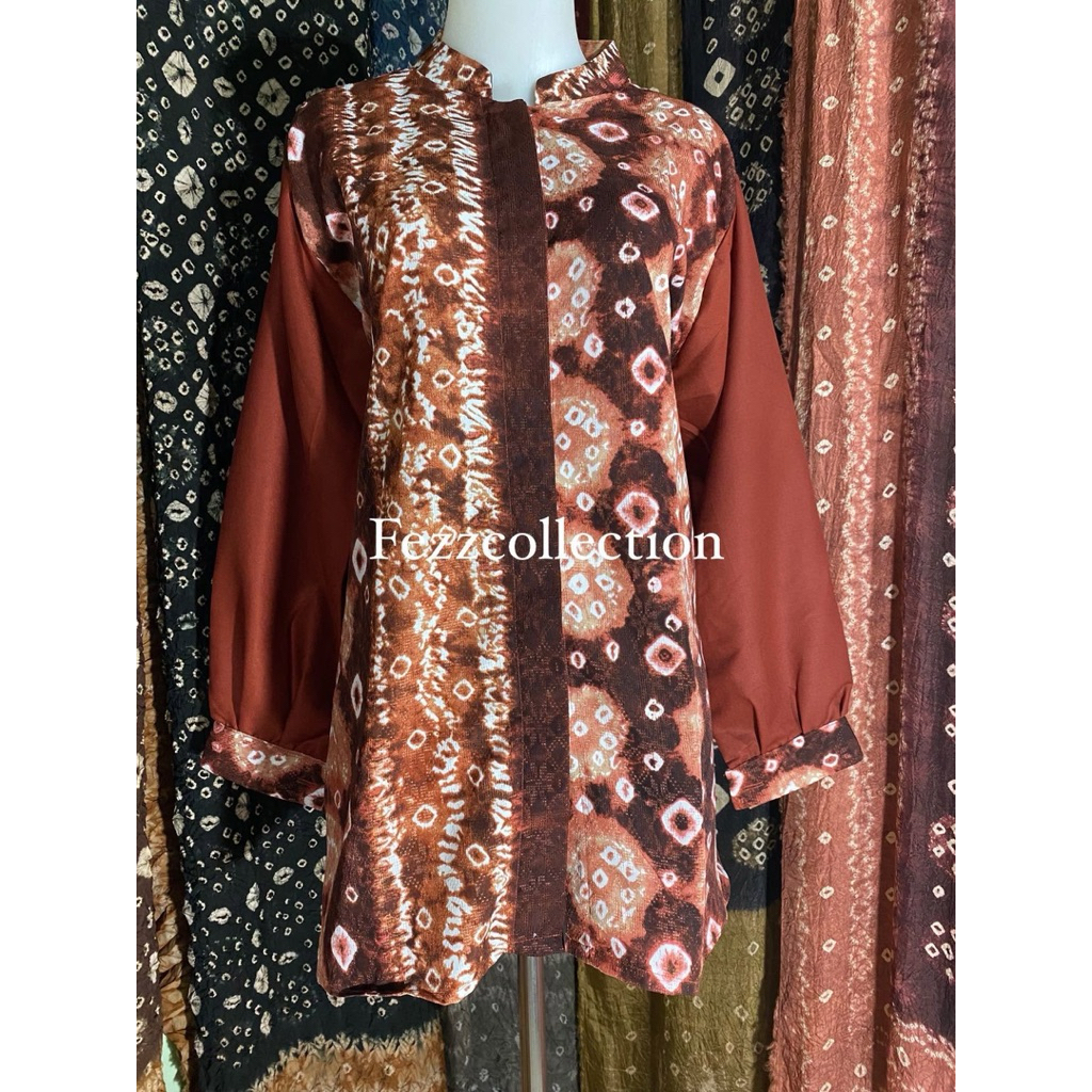 kemeja jumputan kombinasi