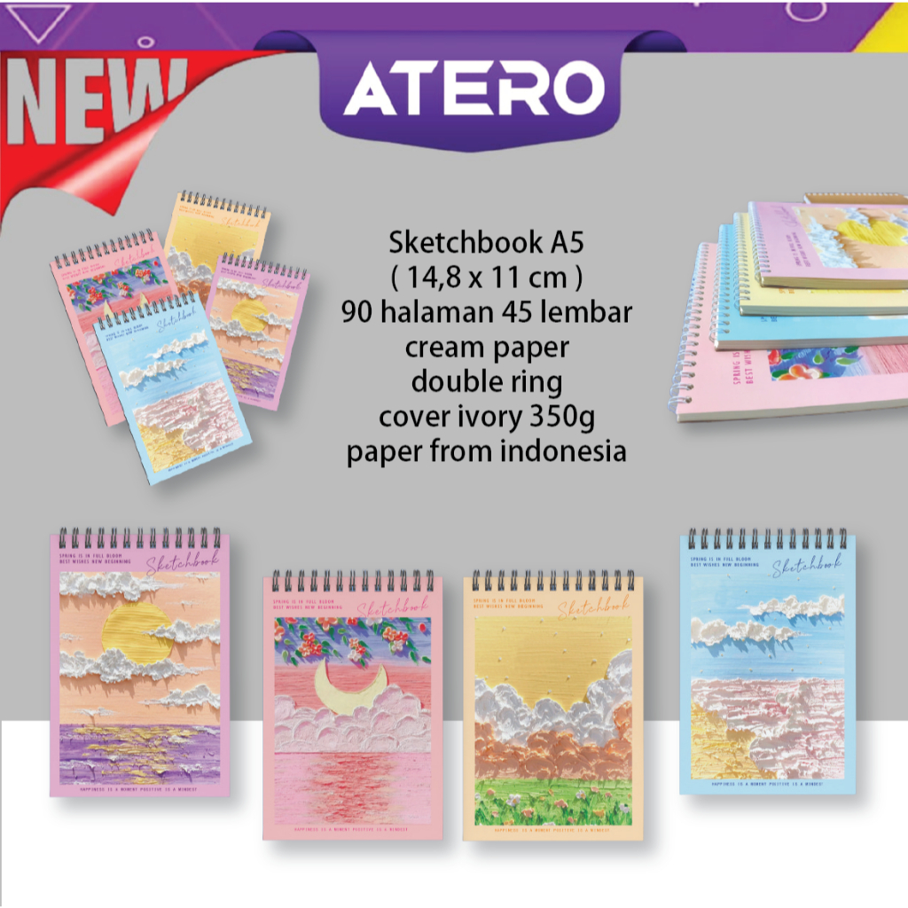 

Atero Sketchbook A5 Buku Gambar A5 Buku Sketsa Vertikal Jilid Spiral 45 Lembar 90 Halaman