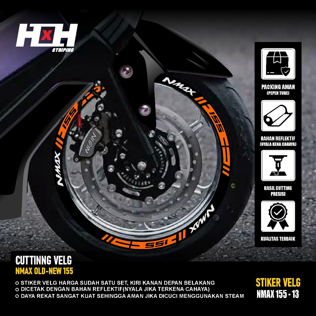 (COD) Cutting Sticker Velg yamaha Nmax 155 turbo connected Stiker Lis Variasi Ban velk nyala 13