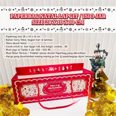 

paperbag lapis legit natal tas hampers xmas motif kris kringle muat 3 toples jar 500ml