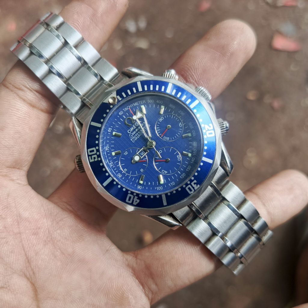 jam tangan omega seamaster automatic blue dial rare